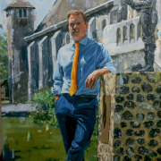 A commissioned oil painted portrait of the head of Dover College; Gareth Doodes by uk artist Oliver Winconek