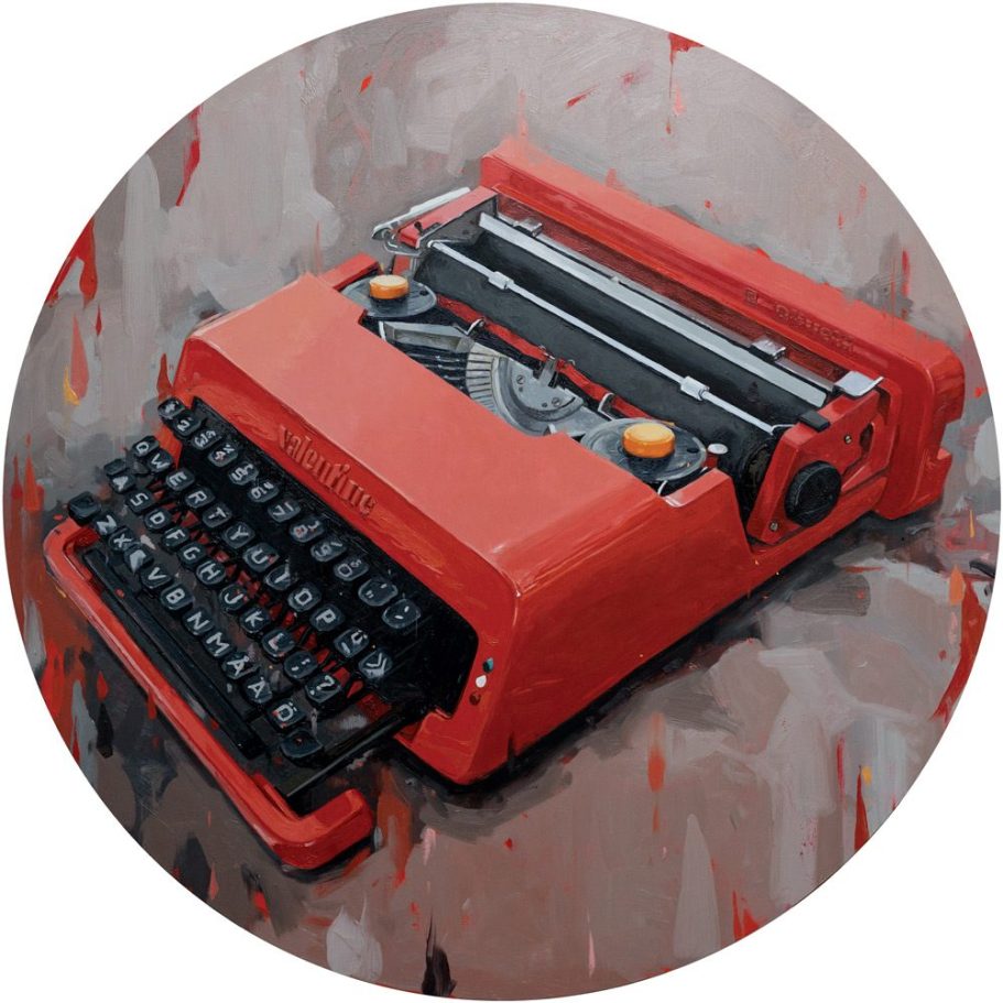 Oil painting of David Bowies typewriter painted by Oliver Winconek